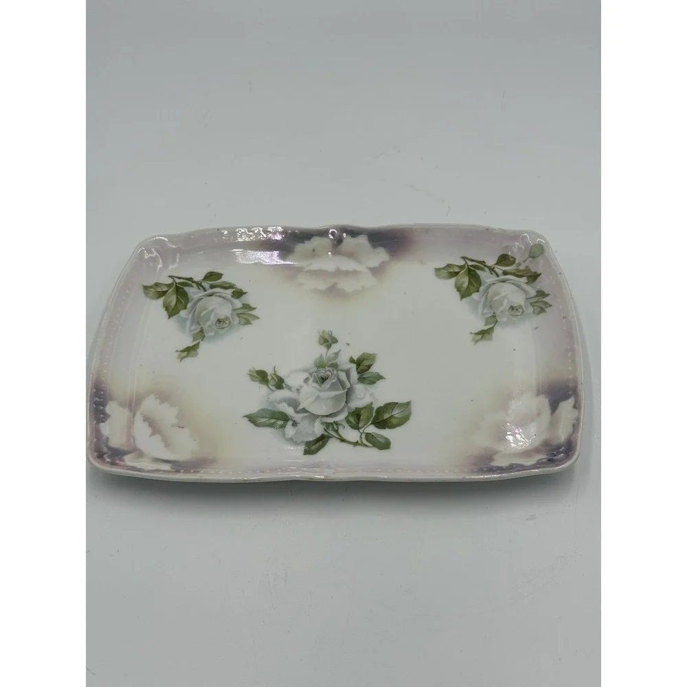 Vtg Vanity Dresser Tray Porcelain China Germany Floral Blue Roses
